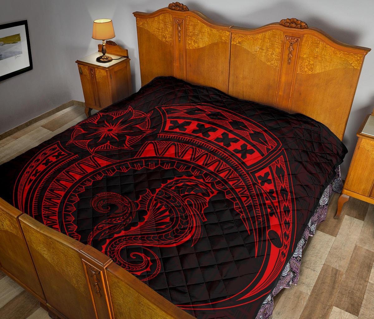 Polynesian Quilt - Polynesian Red Seahorse Tattoo - Polynesian Pride