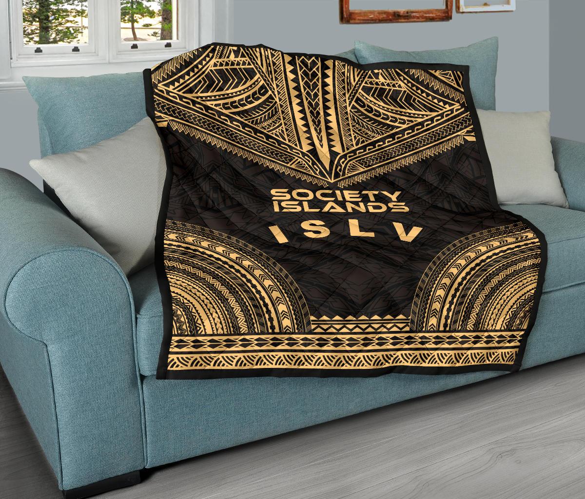 Society Islands Premium Quilt - Society Islands Flag Polynesian Chief Gold Version - Polynesian Pride
