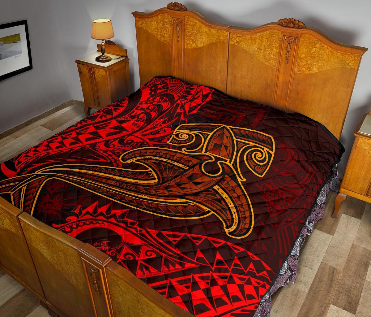 Polynesian Premium Quilt - Red Shark Polynesian Tattoo - Polynesian Pride