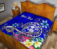 Tonga Custom Personalised Premium Quilt - Turtle Plumeria (Blue) - Polynesian Pride