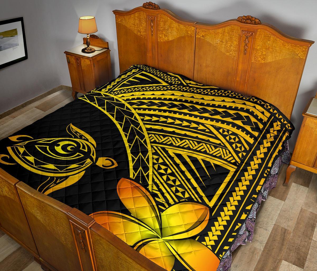 Hawaii Quilt - Hawaii Turtle Plumeria Quilt Yellow - Polynesian Pride