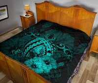 Hawaii Hibiscus Premium Quilt - Harold Turtle - Turquoise - Polynesian Pride