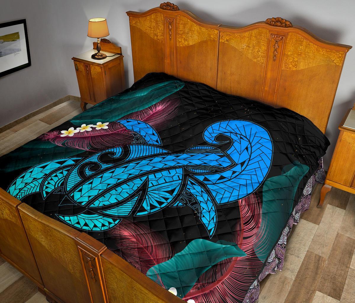 Hawaii Turtle Polynesian Tropical Premium Quilt - Ghia Style Turquoise - Polynesian Pride