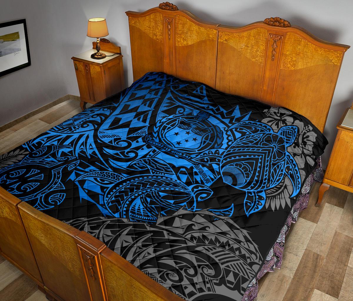 Samoa Polynesian Premium Quilt - Blue Turtle Flowing - Polynesian Pride