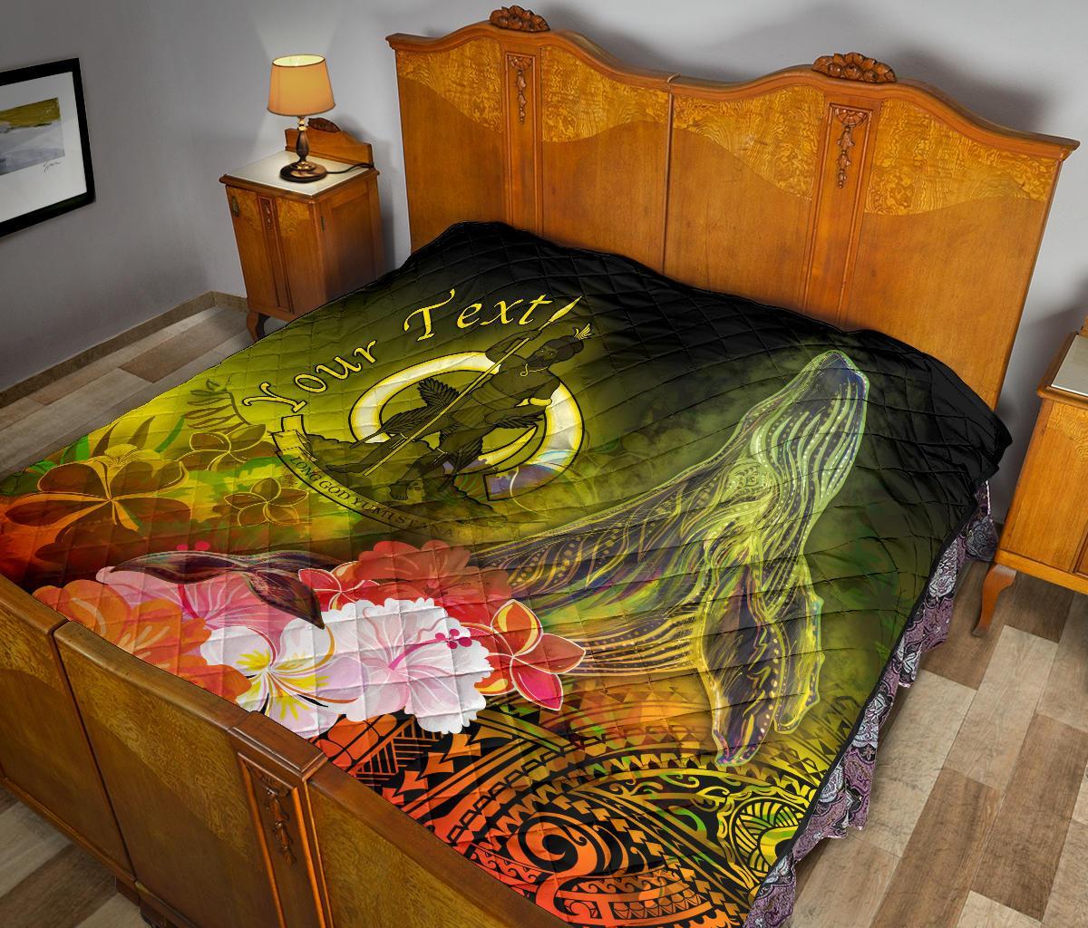 Vanuatu Custom Personalised Premium Quilt - Humpback Whale with Tropical Flowers (Yellow) - Polynesian Pride