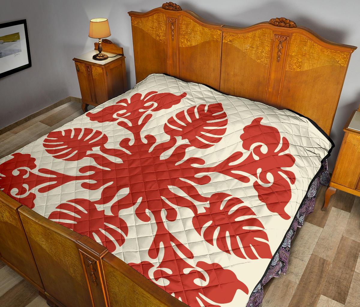 Hawaiian Kalo Pattern Premium Quilt - Green - Argu Style - AH - Polynesian Pride