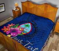 Guam Polynesian Custom Personalised Premium Quilt - Floral With Seal Blue - Polynesian Pride