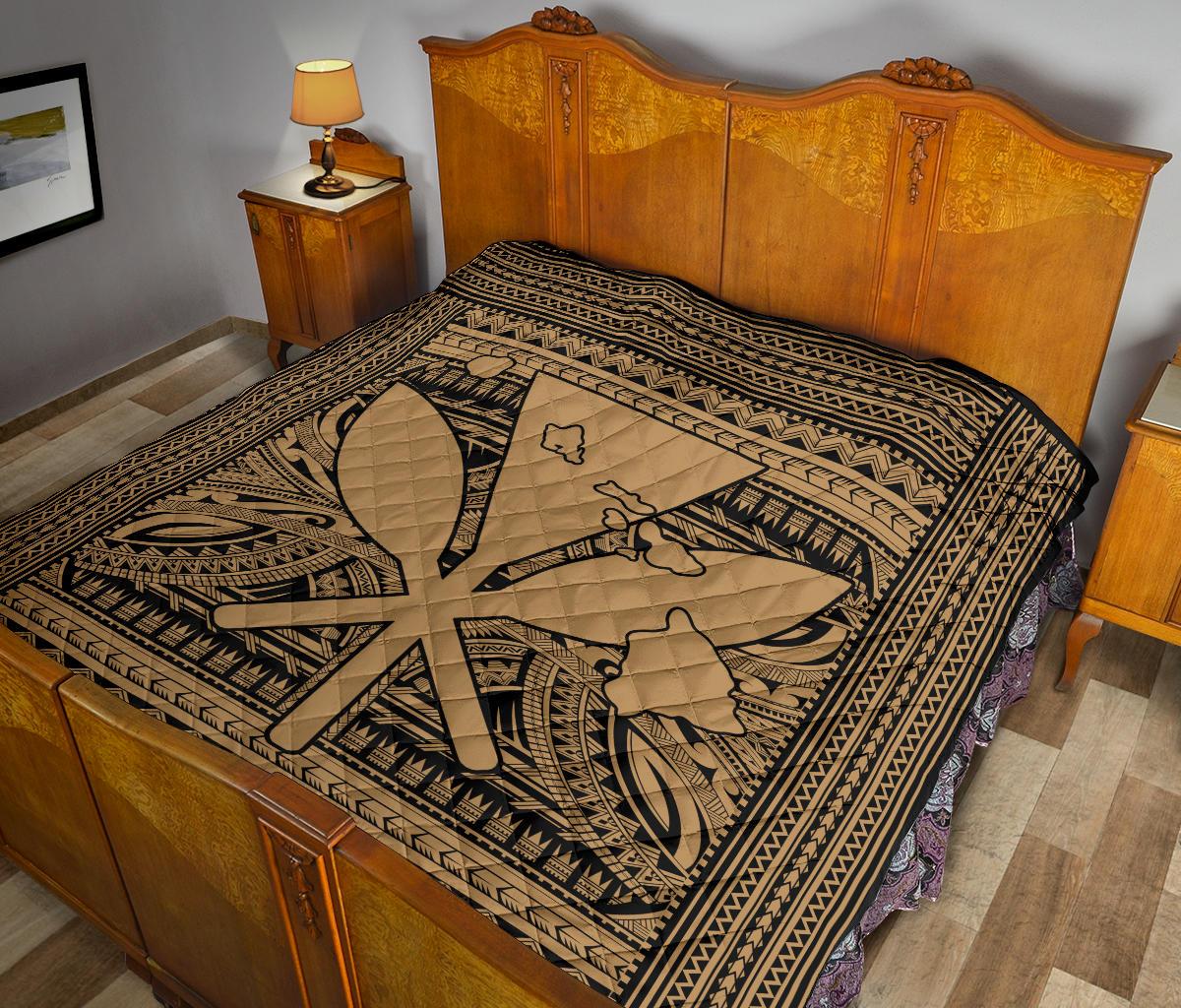 Hawaii Polynesian Kanaka Maoli Premium Quilt Gold - Polynesian Pride