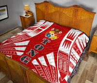 Tonga Premium Quilt - Tonga Coat Of Arms Polynesian White Tattoo (Red) - Polynesian Pride