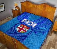 Blue Premium Quilt Fiji Rugby Polynesian Waves Style - Polynesian Pride
