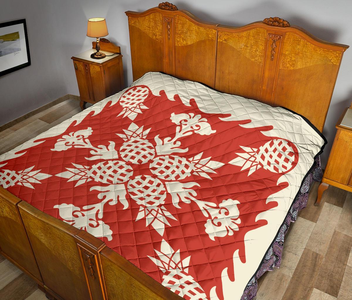 Hawaiian Pineapple Pattern Premium Quilt - Red - Argu Style - AH - Polynesian Pride