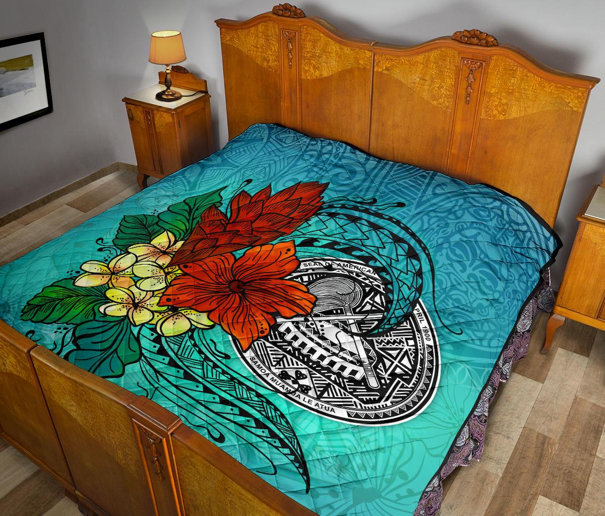 American Samoa Premium Quilt - Tropical Flowers Style - Polynesian Pride