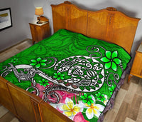 Polynesian Premium Quilt - Turtle Plumeria Green Color - Polynesian Pride