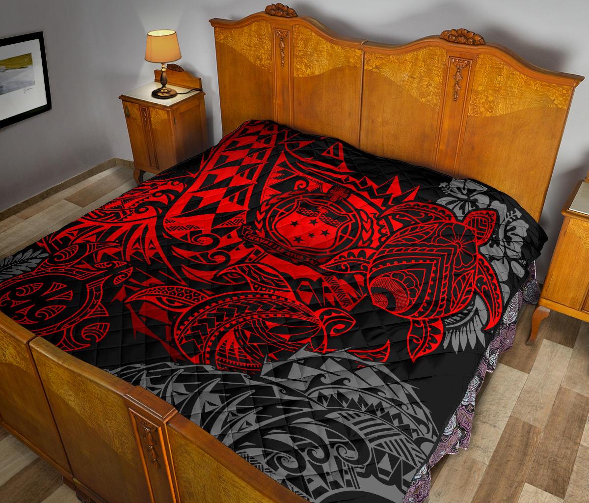 Samoa Polynesian Premium Quilt - Red Turtle Flowing - Polynesian Pride
