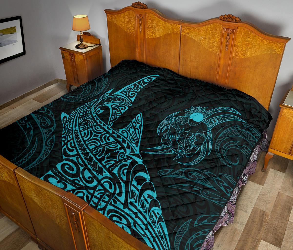 Polynesian Quilt - Polynesian Blue Shark Warrior Tattoo - Polynesian Pride