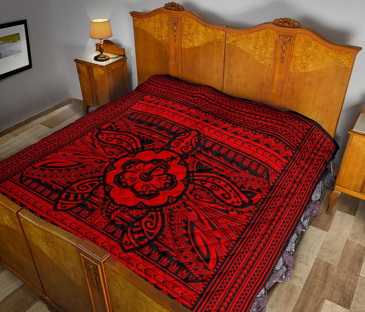 Hawaii Polyensian Turtle Premium Quilt Red - Polynesian Pride