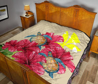 Hawaii Turtle Hibiscus Beige Simple Style - Premium Quilt AH - Polynesian Pride