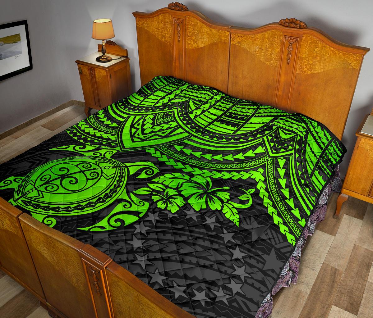 Cook Islands Polynesian Premium Quilt - Green Turtle - Polynesian Pride