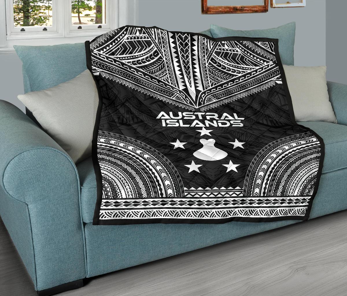 Austral Islands Premium Quilt - Austral Islands Flag Polynesian Chief Black Version - Polynesian Pride