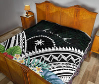 Chuuk Premium Quilt - Chuuk Coat of Arms & Polynesian Tropical Flowers White - Polynesian Pride