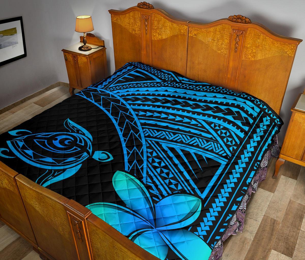 Hawaii Quilt - Hawaii Turtle Plumeria Quilt Blue - Polynesian Pride