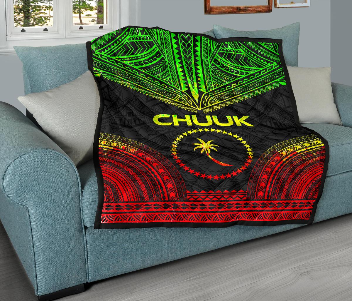Chuuk Premium Quilt - Chuuk Flag Polynesian Chief Reggae Version - Polynesian Pride