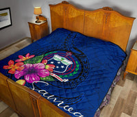 Samoa Polynesian Premium Quilt - Floral With Seal Blue - Polynesian Pride