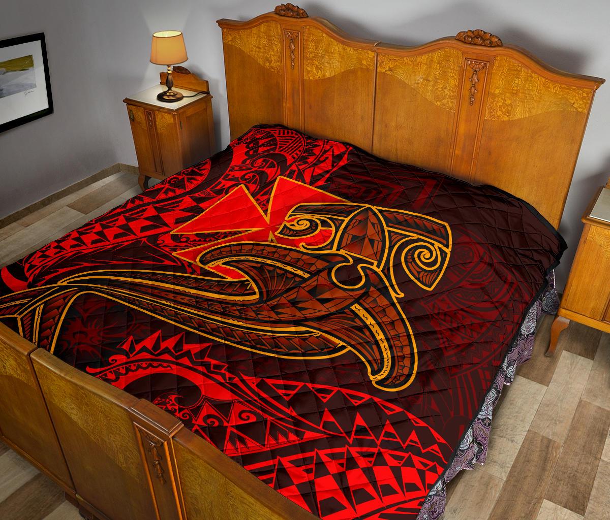 Polynesian Wallis and Futuna Premium Quilt - Red Shark Polynesian Tattoo - Polynesian Pride