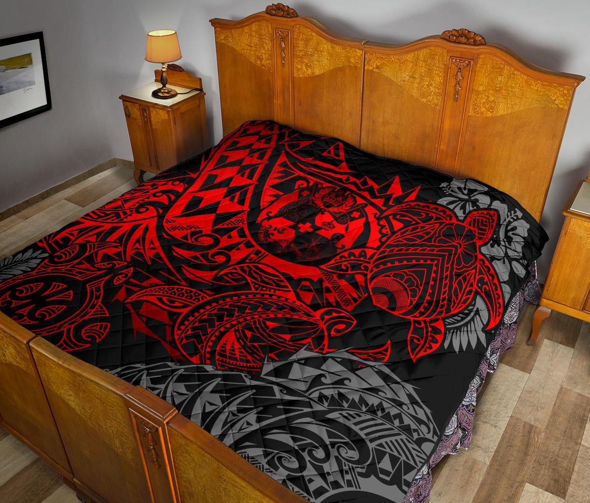 Tonga Polynesian Premium Quilt - Red Turtle Flowing - Polynesian Pride