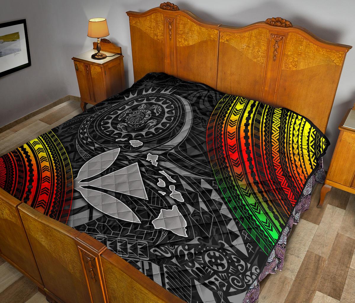 Hawaii Polynesian Premium Quilt - Kanaka Maoli Hawaiian Map - Polynesian Pride