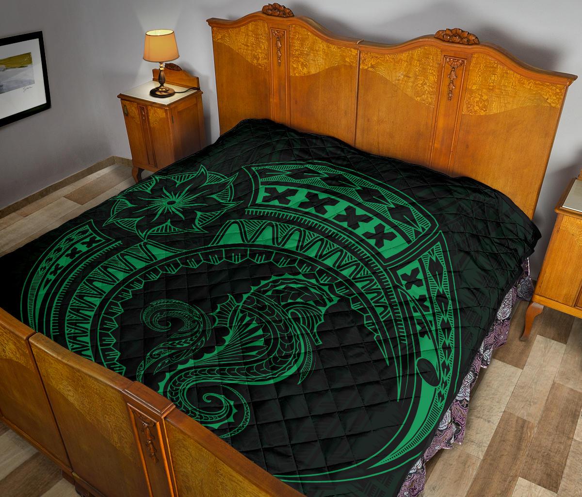 Polynesian Quilt - Polynesian Green Seahorse Tattoo - Polynesian Pride