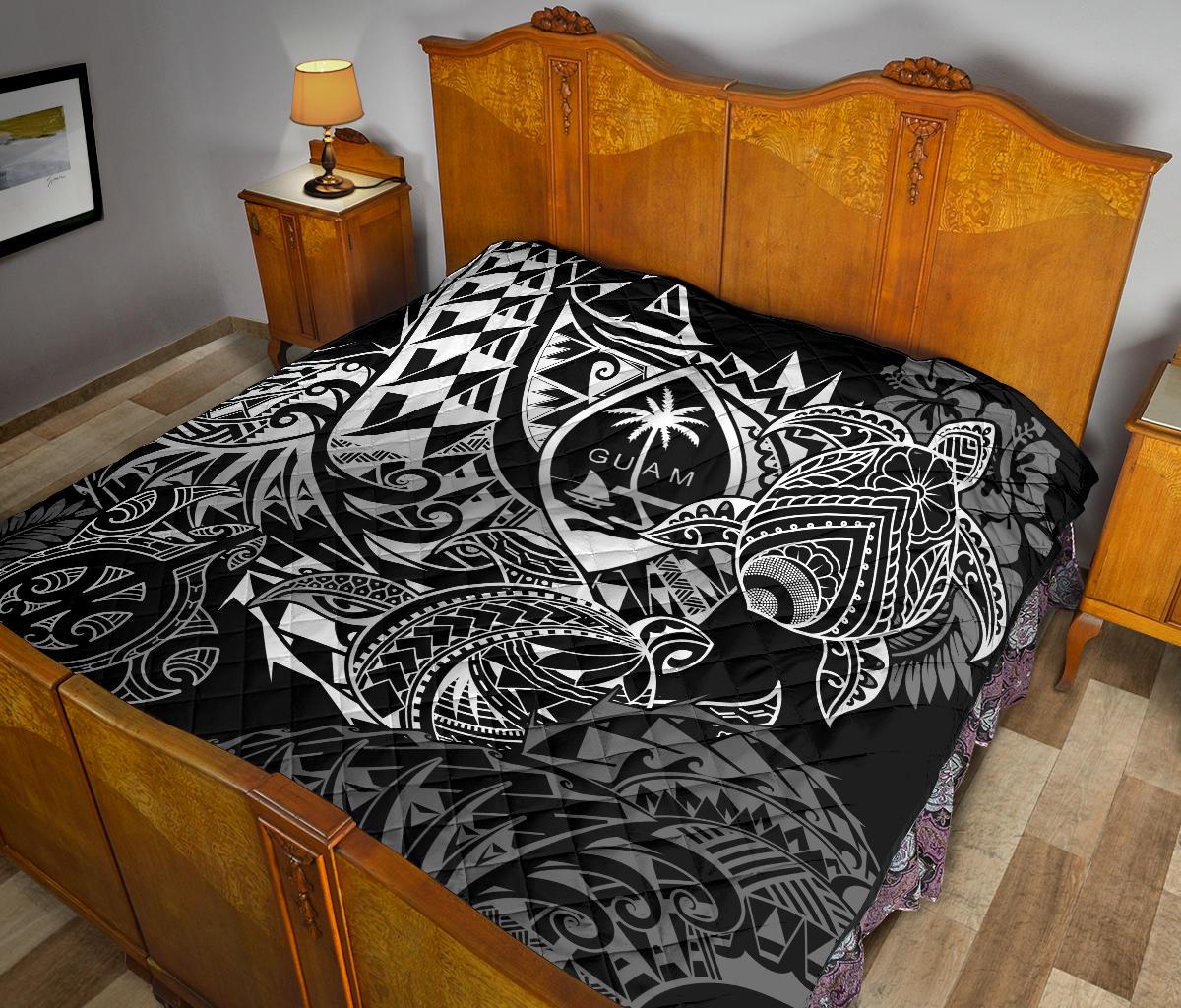 Guam Polynesian Premium Quilt - White Turtle Flowing - Polynesian Pride