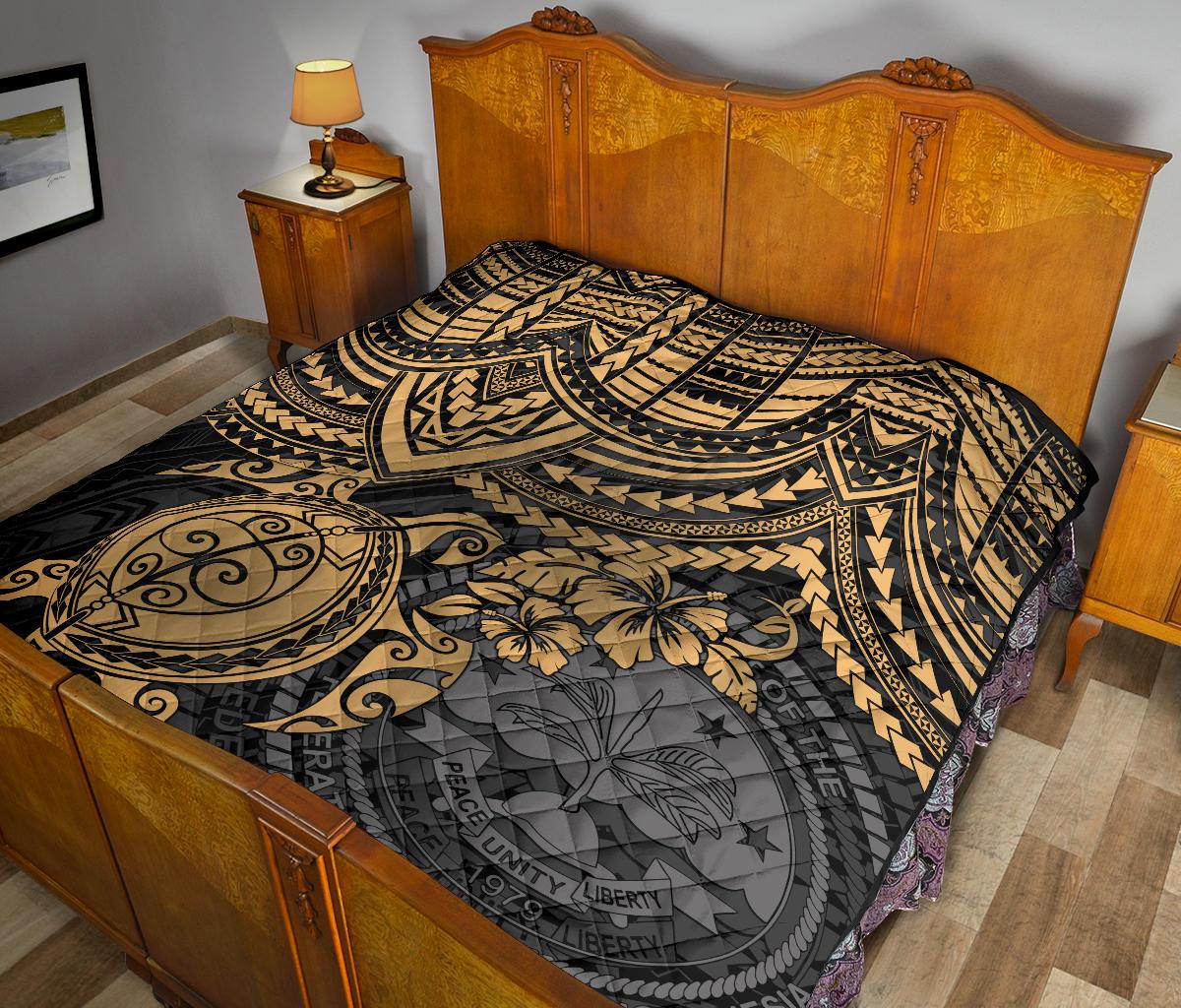 Federated States Of Micronesia Premium Quilt - Federated States Of Micronesia Seal & Golden Turtle Hibiscus - Polynesian Pride