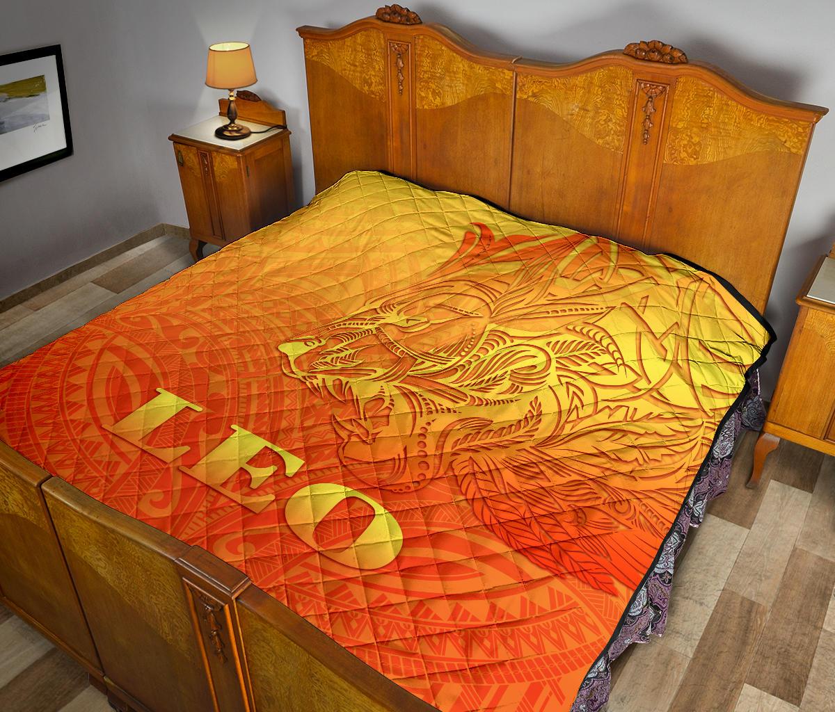 Sun In Leo Zodiac Premium Quilt Polynesian Tattoo Simple - Orange - Polynesian Pride