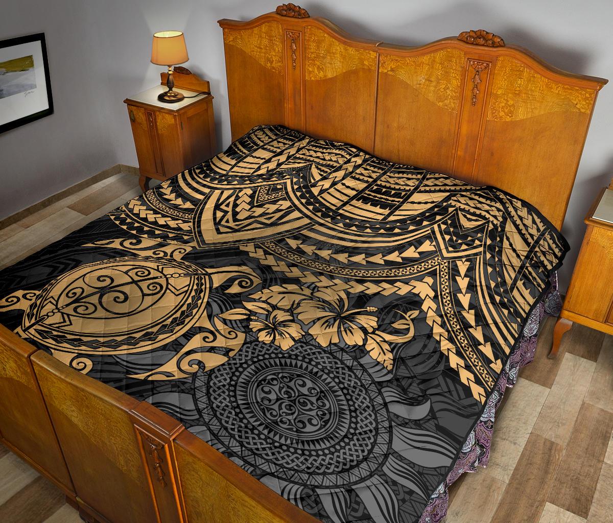 Polynesian Premium Quilt - Polynesian Golden Turtle Hibiscus - Polynesian Pride