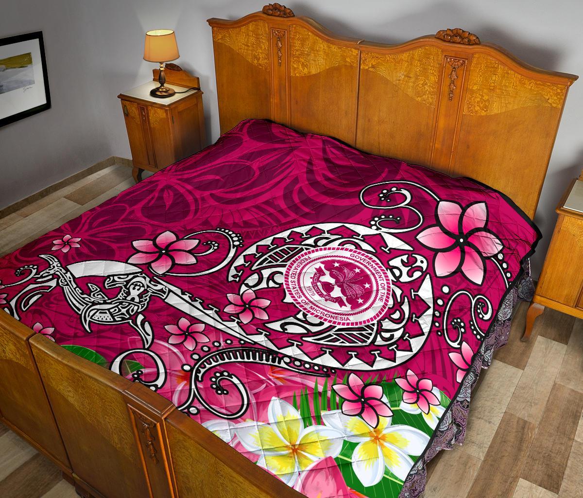 FSM Premium Quilt - Turtle Plumeria (PINK) - Polynesian Pride