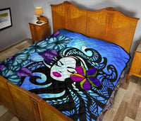 Hawaiian Hibiscus Polynesian Hula Girl Premium Quilt - Polynesian Pride