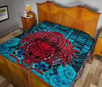 Hawaii Polynesian Premium Quilt - Hawaiian Red Tiki Face (Black Torquoise) - Polynesian Pride