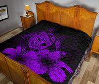 Hawaii Hibiscus Premium Quilt - Turtle Map - Purple - Polynesian Pride