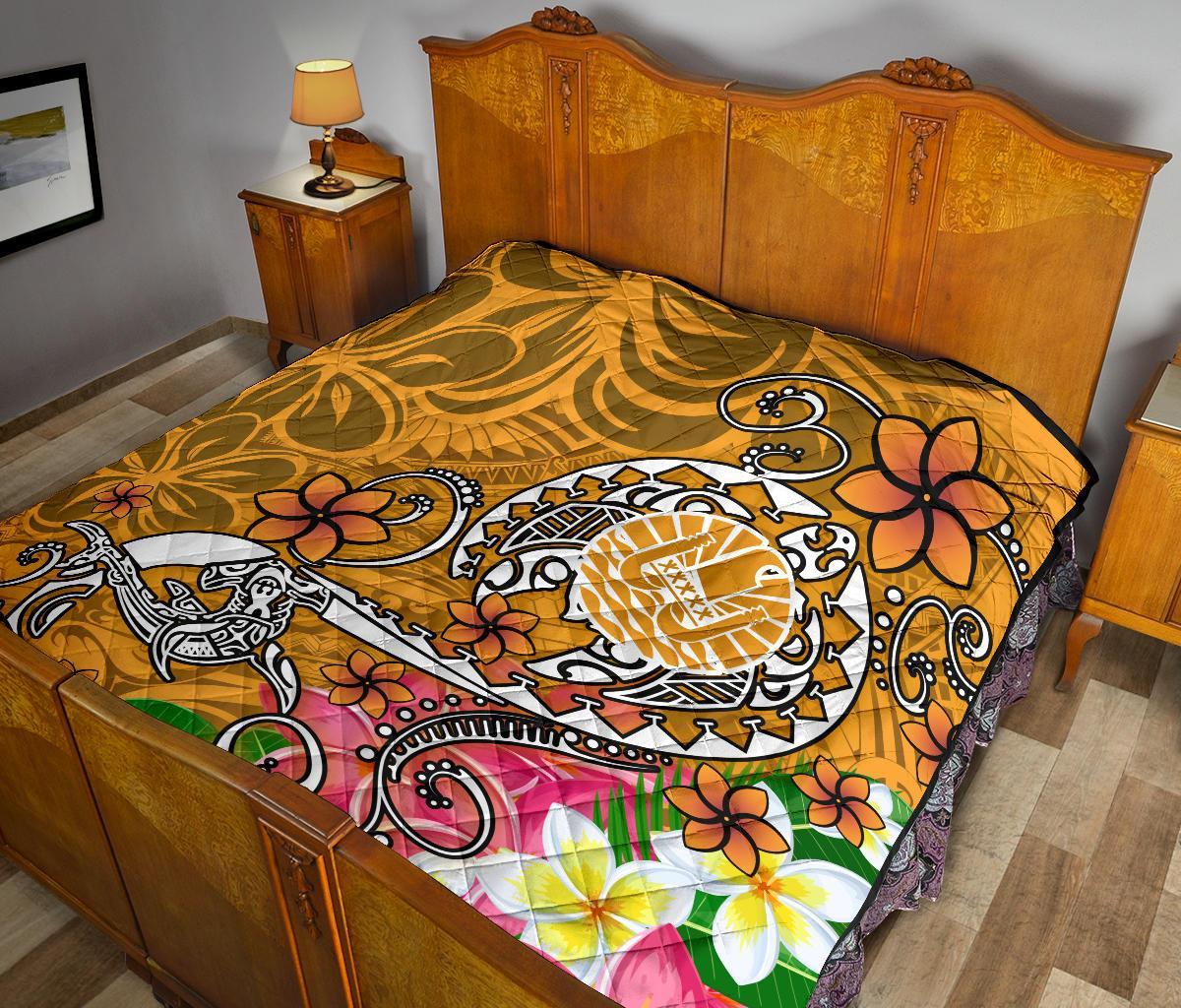 Tahiti Custom Personalised Premium Quilt - Turtle Plumeria (Gold) - Polynesian Pride