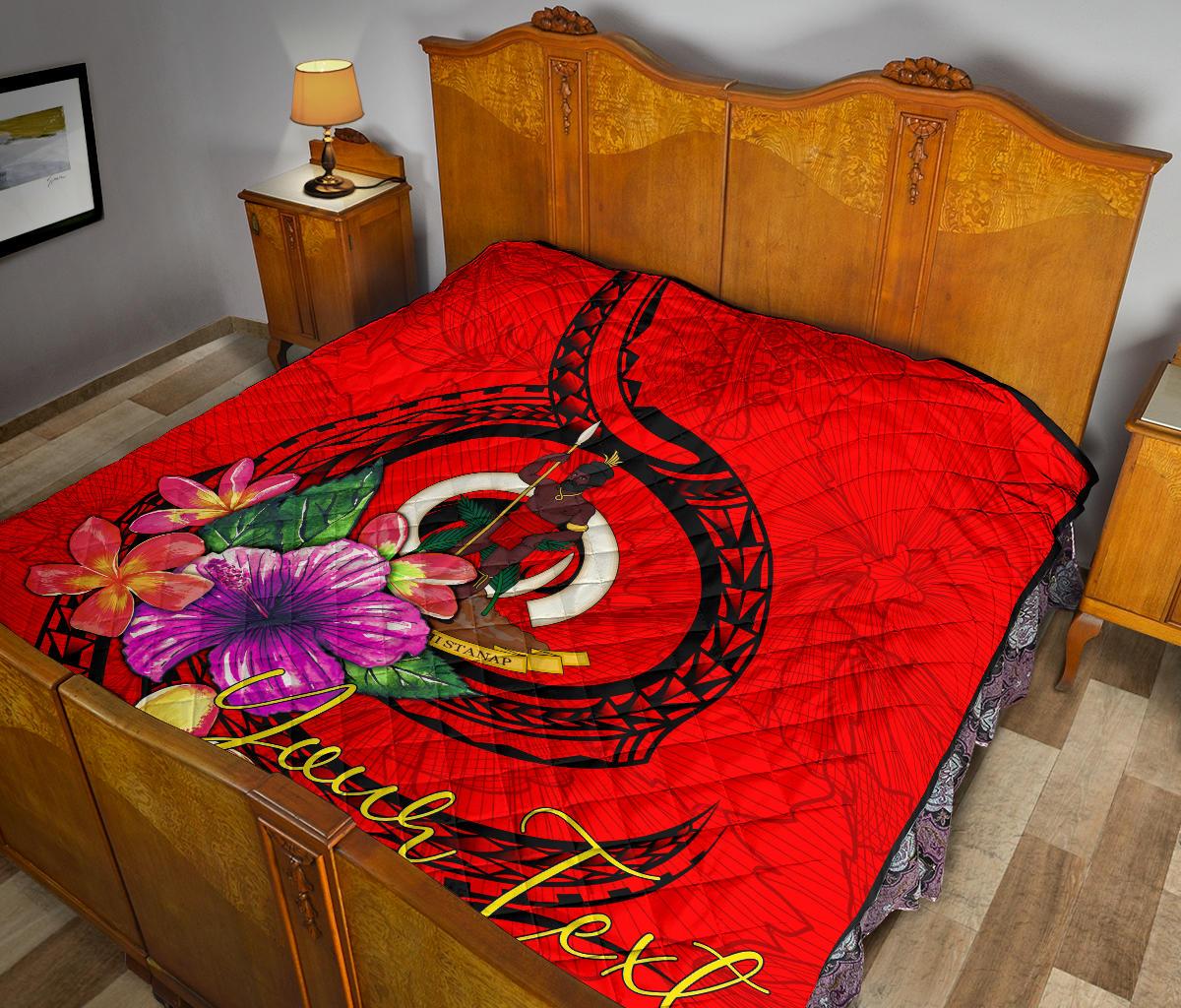 Vanuatu Polynesian Custom Personalised Premium Quilt - Floral With Seal Red - Polynesian Pride
