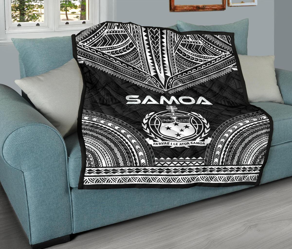 Samoa Premium Quilt - Samoa Coat Of Arms Polynesian Chief Black Version - Polynesian Pride