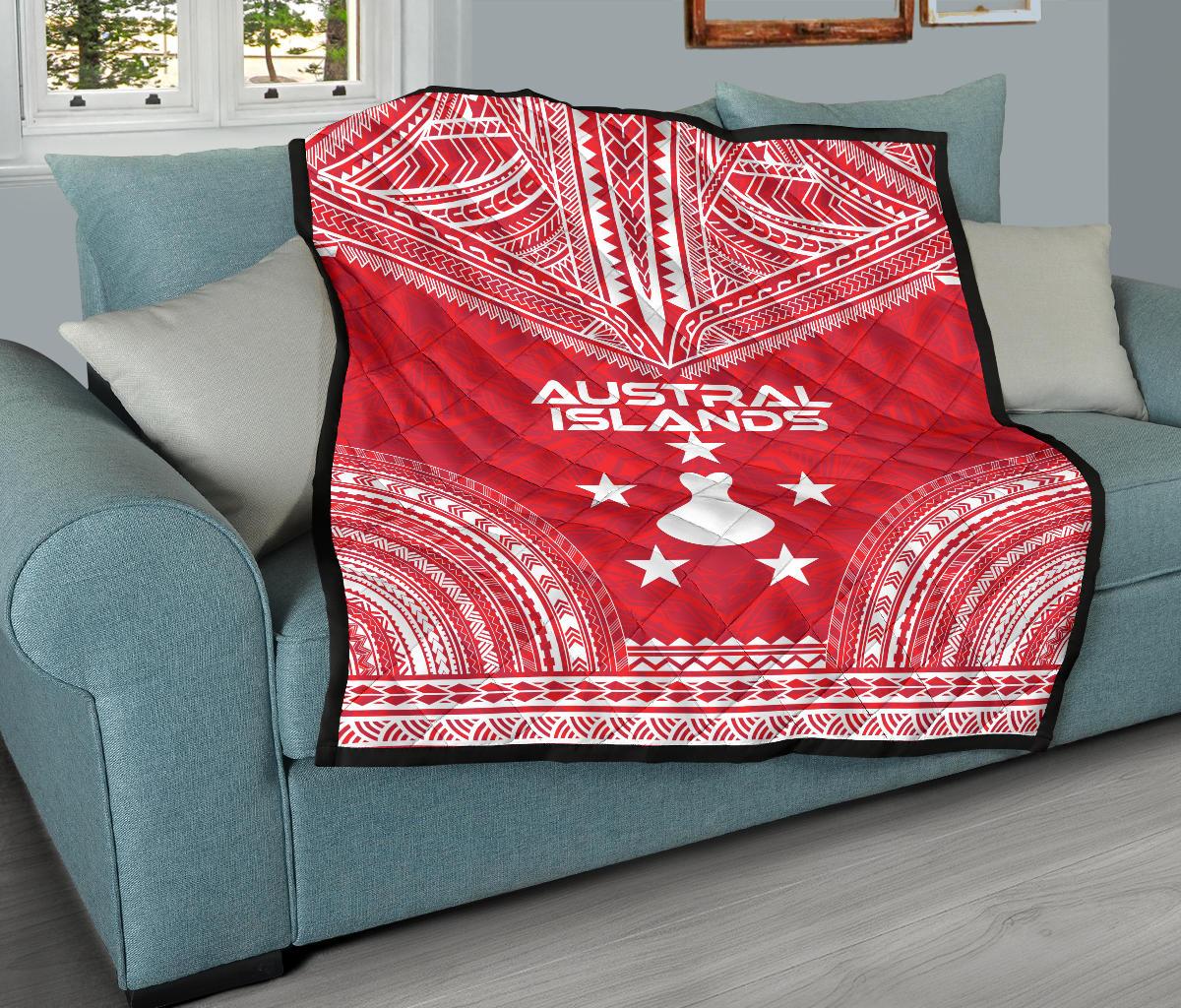 Austral Islands Premium Quilt - Austral Islands Flag Polynesian Chief Red Version - Polynesian Pride