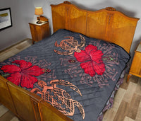 Hawaii Turtle Hibiscus Polynesian Premium Quilt - Khoi Style - AH - Polynesian Pride