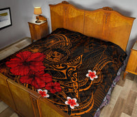 Polynesian Hawaii Premium Quilt - Humpback Whale with Hibiscus (Golden) - Polynesian Pride