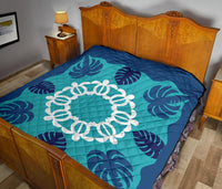Hawaiian Turtle Coconut Pattern Premium Quilt - Indigo - Argu Style - AH - Polynesian Pride