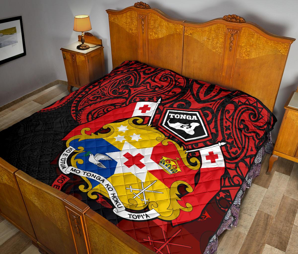 Tonga Polynesian Premium Quilt - Tongan Coat Of Arms Polynesian Tattoo - Polynesian Pride
