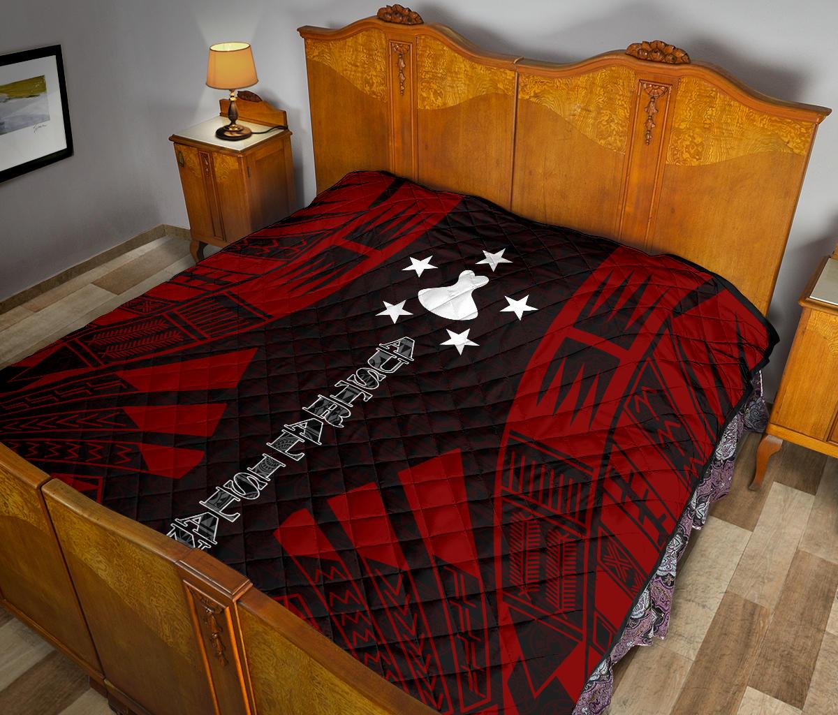 Austral Islands Premium Quilt - Austral Islands Flag Polynesian Red Tattoo (Dark Red) - Polynesian Pride