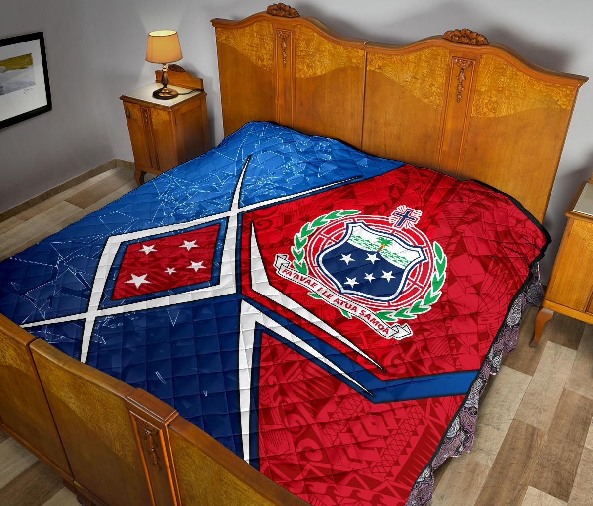 Samoa Premium Quilt - Samoa Flag with Polynesian Patterns - Polynesian Pride