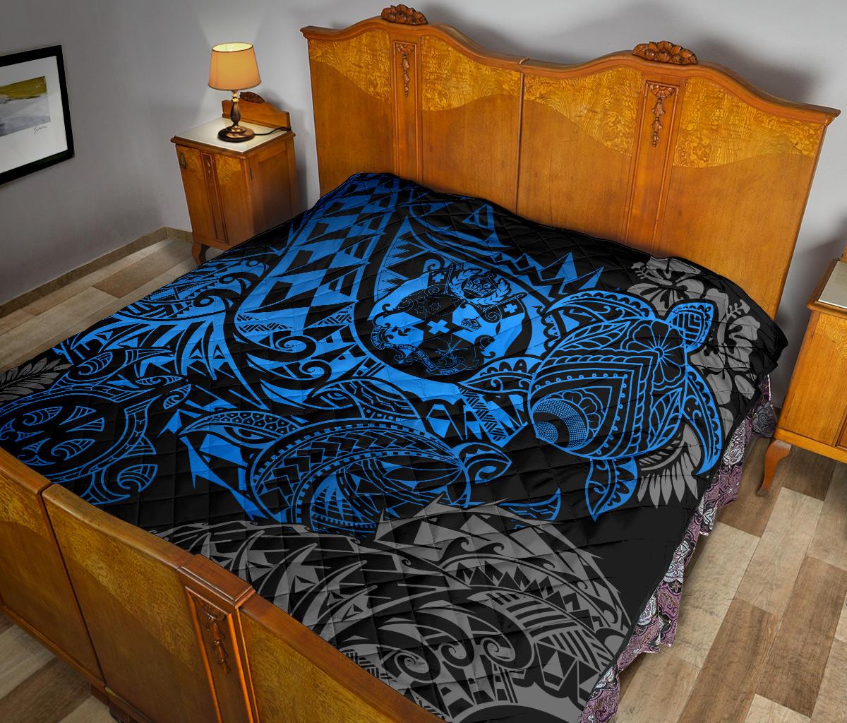 Tonga Polynesian Premium Quilt - Blue Turtle Flowing - Polynesian Pride